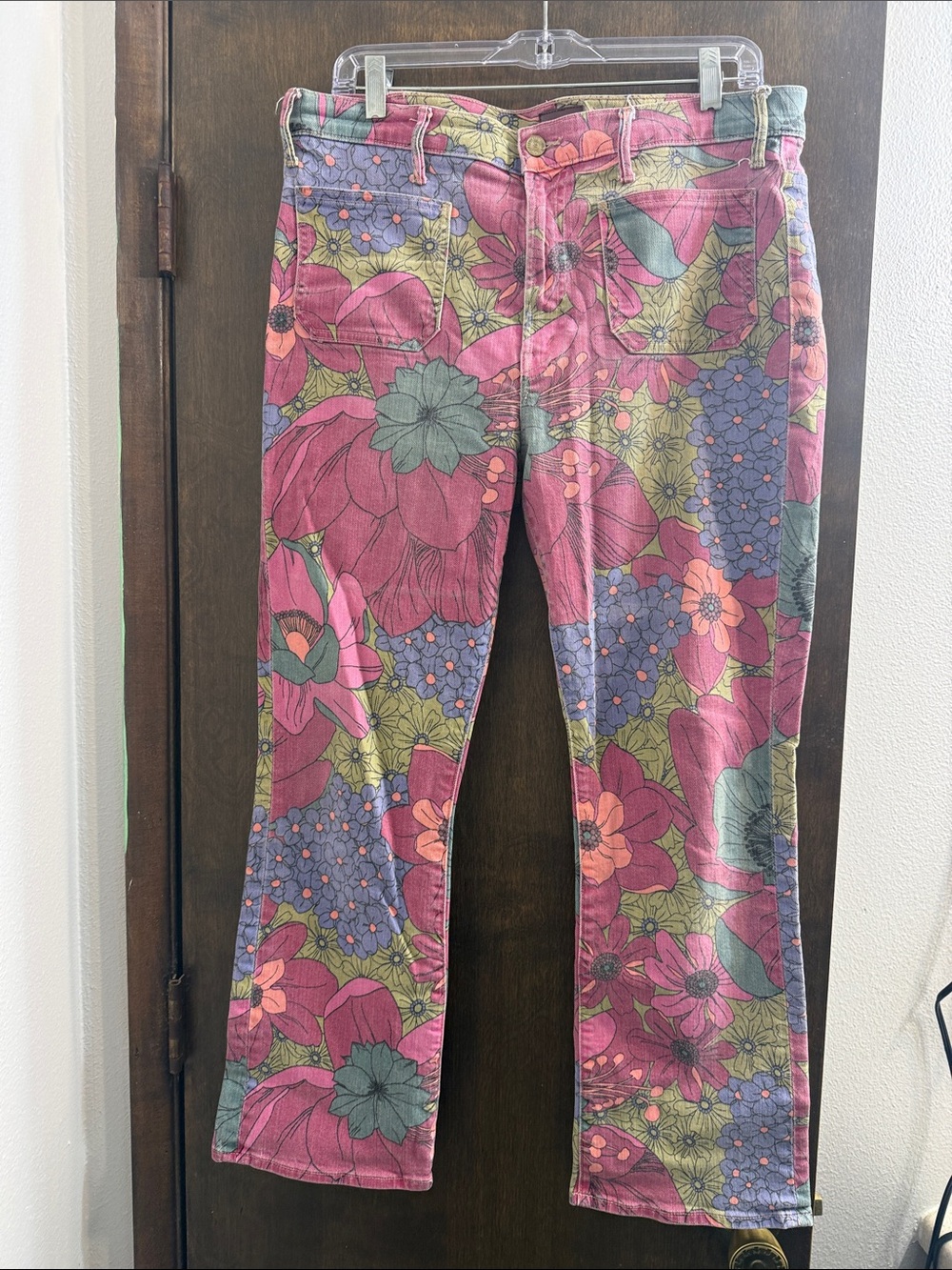 MOTHER Floral Pink Green Blue Boot Cut Jeans